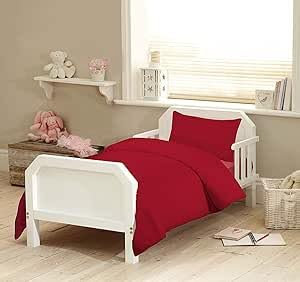 Top Linen Nursery Baby Cot Duvet Cover Set - Cot Duvet Case With Pilllow For Toddler - Red Duvet Cover Set