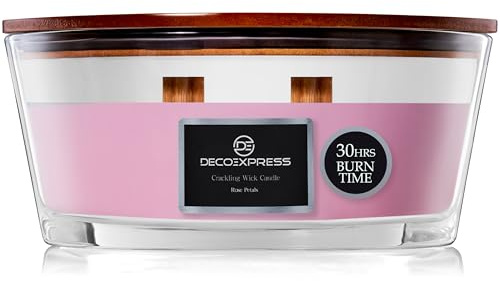 DECO EXPRESS doftljus sprakande ljus upp till 50 timmars bränntid dubbel vekar ellips lugnande mysig heminredning gåvor till henne (rosenblad)