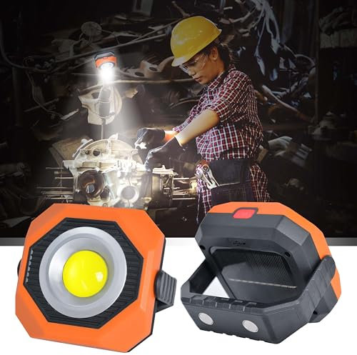 Wolfteeth Magnetic Rechargeable Work Light - Solar Powered Portable COB Torch with 3 Light Modes & 360° Rotating Bracket Stand, Strong Magnet for Camping, Fishing, Hiking, Car Repair (Orange)