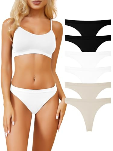 Channo Nylon-Tanga für Damen, Nahtlos, Basic, Einfarbig, Weich, Bequem - 6er Pack, Sortiert, M