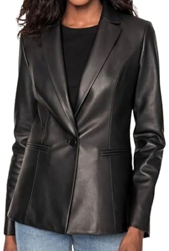 AAOutfitz Damen Blazer aus echtem Leder, Schwarz, Schwarz - Echtleder, L