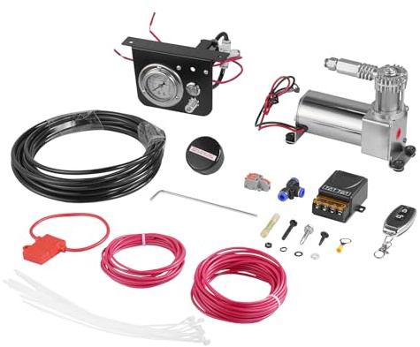 VEVOR Lufttryckstötdämpare set 12 V 100 PSI, luftkompressorsystem, luftkompressorsystem, luftfjäderkompressorset, set med instigningssystem och tryckmätare och luftledning för lastbilstransportör