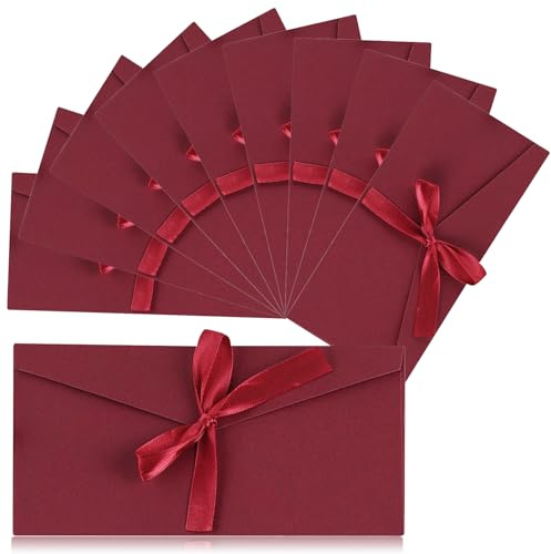 10 Stück Schöne Briefumschläge, Kraftpapier Umschläge mit Schleife, Retro Vintage Kraft Kuvert Briefkuvert Briefhülle für Weihnachten Geburtstag Valentinstag Hochzeit Geschenk Karten（Rot）
