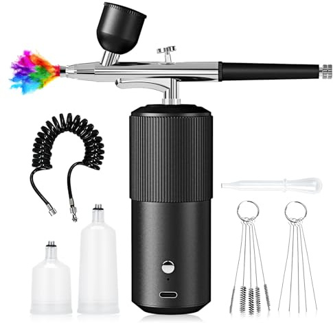 Set Aerografo, Kit Aerografo, Set Aerografo Senza Fili, Aerografo Con Compressore USB Ricaricabile, Kit Aerografo Con Compressore Per Pittura Di Modelli, Trucco, Barbiere, Decorazione Di Torte (Nero)