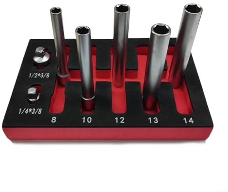 PFXNGMS Clé à Douille métrique Profonde en Acier au Chrome-Vanadium (3/8) (120 mm), Adaptateur Hexagonal à 12 pans, Jeu d'outils étendu de 8 à 14 mm (tête hexagonale)