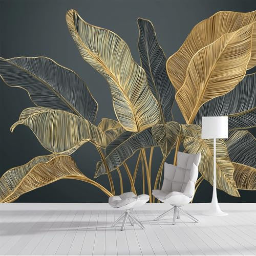Carta da parati Foglie Di Banano Dorate 450x315cm Fotomurali in Seta Lusso Moderno XXL Poster Gigante Design Decorazione da Muro per Soggiorno Camera Da Letto Ufficio Cucina, Grigio Antracite