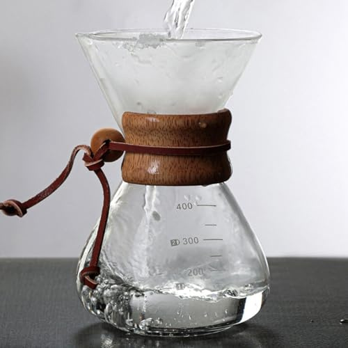 Fafeims Caffettiera Pour Over, Caffettiera in Vetro da 400 Ml con Manicotto in Legno e Doppio Filtro, Macchina per il caffè con Beccuccio a V per Bar di Casa e Regali