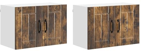 zylophax köksväggskåp, 2 stycken rökt ek trämaterial 60 x 31 x 40 cm med 4 gångjärnsdörrar, modernt väggskåp, kök för inomhus, praktiskt köksskåp, set med förvaringsutrymme