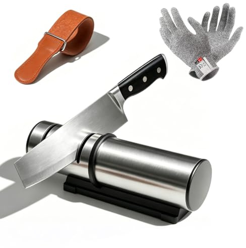 Messerschärfer Rollschleifer Set, Messerschleifer mit 3 Stufen | 3-Stufen Messerschärfer, Diamant Messerschärfer Profi 3 Stufen, inkl. Poliertuch & Handschuhe für Küchenmesser