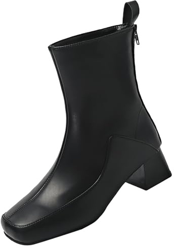 Stövletter dam med klack eleganta stövlar blockklack läder mode | Ankelstövlar dam med klack dragkedja fyrkantig halvstövel eleganta slip-stövlar mjuka bekväma övergångsstövlar