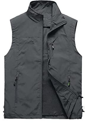 Mann dünne lässige Wasitcoat, Weste mit vielen Taschen, Sommer Reißverschluss Regelmäßige Weste