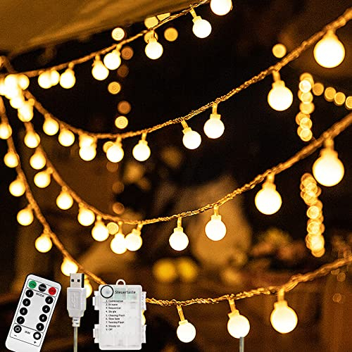 taiyongkang Lichterkette Batterie mit USB 13M 100LEDs Warmweiß Außen Innen Fernbedienung 8 Modus Wasserdicht Weihnachtsbeleuchtung für Hochzeit Wohnzimmer Camping