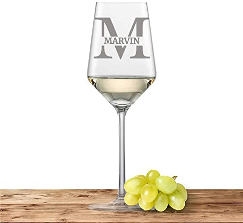 Deitert Weißweinglas mit Namen oder Wunschtext graviert - Schott Zwiesel Glas Riesling Pure - Weinglas personalisierts Geschenk (Initiale) Buchstabe M