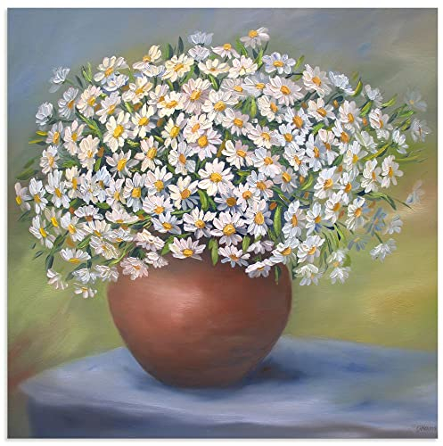 ARTland Wanddeko Wandbild Alu Verbundplatte für Innen & Outdoor Bild Stillleben Vase Keramik Pflanzen Blumen Blüten Margeriten Kamille Gänseblümchen U4PX