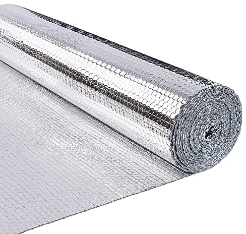 VOUNOT® Aislante Térmico Reflexivo 20 x 1.22 m Aluminio y Burbujas, Lámina Aislante Doble Cara para Frío y Calor, Aislamiento Radiadores para Paredes, Techo, Suelo, Furgonetas, Buhardillas, Garaje