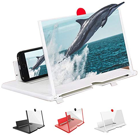 Bildschirmlupe 2023, 10/12/14/16/18 Zoll Bildschirmlupe für Phone, Handy-Bildschirmverstärker HD ausziehbarer kreativer 3D-Handy-Lupenhalter-Verstärker (14 Zoll, White)