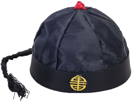 F Fityle Chapeau Oriental Chinois d'Empereur, Propriétaire en Soie, Asiatique Mandarin, Casquette de Cosplay de Fête, Noir 54cm