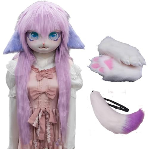 WLYEZAU Fursuit Kig Tiermaske Mit Schwanz-Plüschhandschuhen, Pelzkapuze, Party-Verkleidung, Tragbare Tierkapuze (Color : 11)