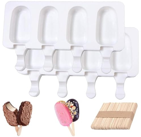 GIONAR 2 PCS Eisformen Silikon mit 50 Eisstiele, Eisformen Eis Am Stiel, Cake Pop Form, Cakesicles Form, Wiederverwendbare Popsicle Molds für Eis Selber Machen, DIY Eiscreme, Desserts, Schokolade