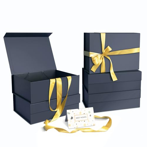 CHARMGIFTBOX Blau Geschenkbox mit Deckeln 5 Stück, 22,9 x 16,8 x 10cm Zoll Geschenkboxen mit Band, zusammenklappbare Geschenkboxen Hochzeit für Geschenke, Brautjungfer-Vorschlagsbox