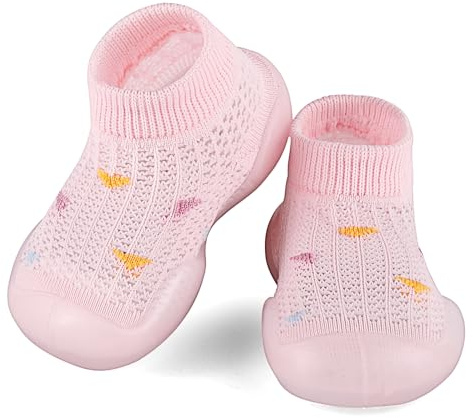 MASOCIO Baby Sock Shoes Toddler Girl First Walking Pre Walkers Pram Crawling Soft Rubber Sole Slipper Shoes Infant Size 4.5 UK Child Non Slip 12-18 Months Pink