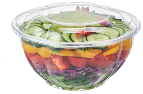 Jaluxing [32 oz. 50 Sets Clear Plastic Salad Bowls with Airtight Lids Disposable To Go Mixing Containers Serving for Fruit, Quinoa, Lunch and Meal Prep