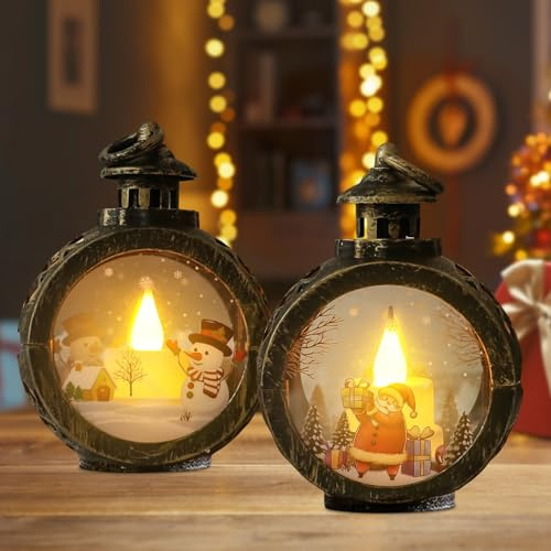 Weihnachtsdeko LED Weihnachtslaterne, Windlicht Weihnachten, Laterne Weihnachten Weihnachtsdeko Innen, Weihnachtsdeko Vintage LED Licht Laterne für Weihnachts Deko