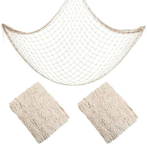 2pcs Fischnetz-Dekorationen Outdoor Baumwoll-Fischnetz-Party-Dekoration Wohnzimmer Wandbehänge Fotografie Wanddekoration Maritime Fischerei Deko Fischnetzstoff Wandbehang für Party Thema-Beige