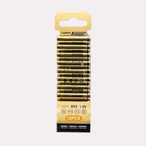 Lot de 12 Piles R03 (AAA) en Carbone-Zinc, 1,5 V, idéales pour Les appareils électroniques et Les Jouets.
