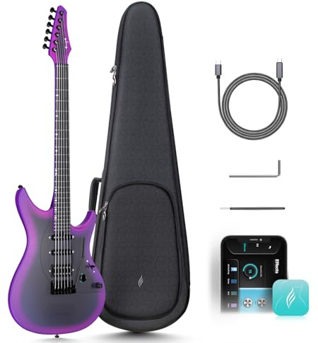 Enya Elgitarr Inspire 39 Smart elgitarr i kolfiber med 15 W trådlös högtalare, 20 olika ljud, inbyggda förinställningar, laddningskabel, justeringsnyckel och gitarrfodral