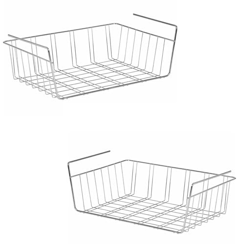 SterlingEdge 2Pcs Hanging Under Shelf Storage Basket for Kitchen Cupboards, Shelves, Cabinets, Low Furniture Hanging Basket Organiser Chrome