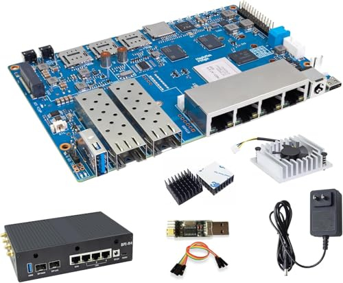 Banana Pi BPI-R4 WiFi 7 Router Board OpenWRT DDR4 4GB/8GB RAM Filogic 880 SoC, router 4G/5G, 2x10GbE SFP 4xGbE para NAS Smart Home Gateway (Kit2, DDR4 8GB)
