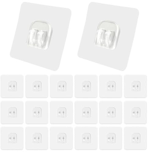 JEYORZY 20 Piezas Ganchos Adhesivos Extra Fuertes, Ganchos Grandes Transparentes, Gancho Multiusos Reutilizables, Ganchos Adhesivos Para Pared, Ganchos Impermeables para Cocina Baño Pared