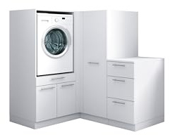 Laundreezy Waschraum Komplett-Set, Weiß - Modulares Schranksystem für Waschküche & Hauswirtschaftsraum - 150 x 162 x 68 cm (B/H/T)