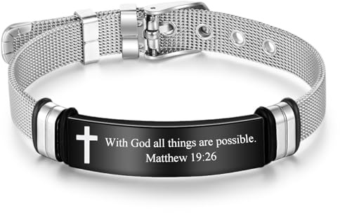 ARICHDUDE Cross Bible Verse Bracelet for Men Women, Inspirational Christian Bracelet Stainless Steel Religious Jewelry Gifts（black）