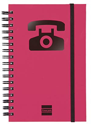 Finocam - Adressbuch (Telefonbuch) mit doppelter Spiralbindung und Gummibandverschluss | 48 Blatt | Kleines Adressbuch (Telefonbuch) 10 x 15 cm Einband mit doppelter Spiralbindung - Farbe Magenta