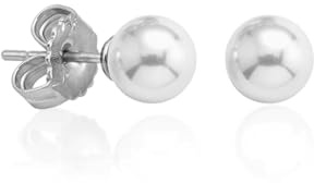 Majorica - Pendientes Lyra de Perla con Espigo de Plata de Ley - Elaborados con Plata Rodiada - Perla Blanca de 10 mm - Cierre Tipo Pincho - Joyería para Mujer