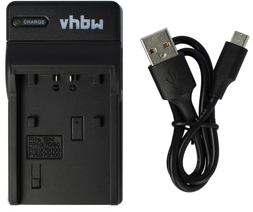 vhbw Cargador USB-C Compatible con Sony HDR-CX450 | HDR-CX625, HDR-PJ620 cámara videocámara/batería + cable USB-C + LED