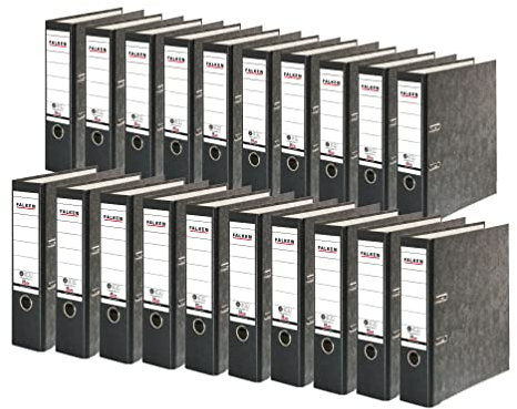 Original Falken 20er Pack Recycling-Ordner Wolkenmarmor. Made in Germany. 8 cm breit DIN A4 schwarzer Rücken Ringordner Aktenordner Briefordner Büroordner Pappordner CO2-Neutral Blauer Engel