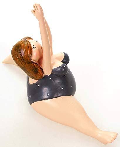 Schick-Design Yoga Dame im grauen Badeanzug 10 cm Hanumanasana Spagat Mädchen Rubensfrau mollige Dame Badenixe Dicke Frau Badezimmer Figur Pilates Joga