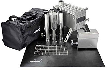 Winnerwell Nomad Medium Tent Stove Package | Tiny Portable Wood Burning Stove for Tents, Shelters, and Camping | 800 Cubic Inch Firebox | Precision Stainless Steel Construction