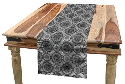 ABAKUHAUS Abstrakt Tischläufer, Zusammenfassung Damast-Blumen, Esszimmer Küche Rechteckiger Dekorativer Tischläufer, 40 x 225 cm, Grau Schwarz Weiß