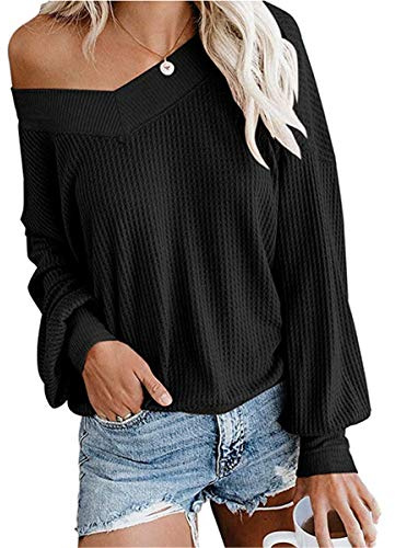 Dreamskull Dames Femmes Pull Blouses Chemise Long Jumper Tops Chemise Longue Chemisier Long Casier Élégant À Manches Longues Épaules Dénudées Tunique Party Stretch Tops T-Shirt