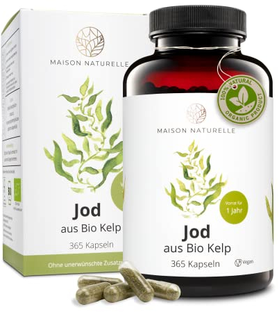 MAISON NATURELLE® JOD aus Bio Kelp (365 Stück) - 100% reine Jod Kapseln, Extrakt aus Braunalgen ohne Zusätze – optimal dosiert mit 195 µg natürlichem Jod je Kapsel - Jod Tabletten