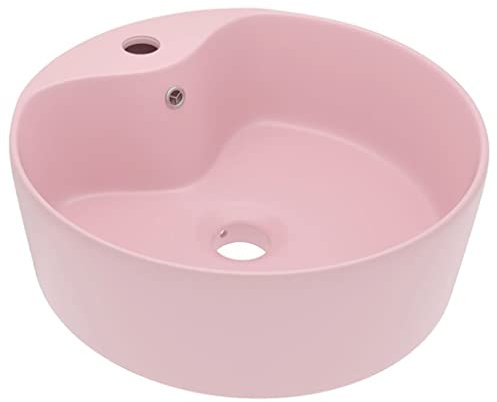 vidaXL Luxus Waschbecken mit Überlauf Waschschale Aufsatzwaschbecken Waschtisch Waschplatz Handwaschbecken Matt Rosa 36x13cm Keramik
