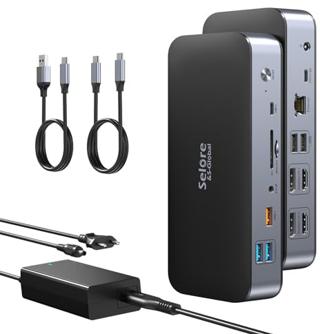 DisplayLink Docking Station 2 Monitore 15 in 1 USB C Dock für MacBook | USB-A oder C Dockingstation mit 2x HDMI, 2x DP, 2.5G LAN, 120W Netzteil, 6x USB, SD/microSD, Audio, Treiber erforderlich