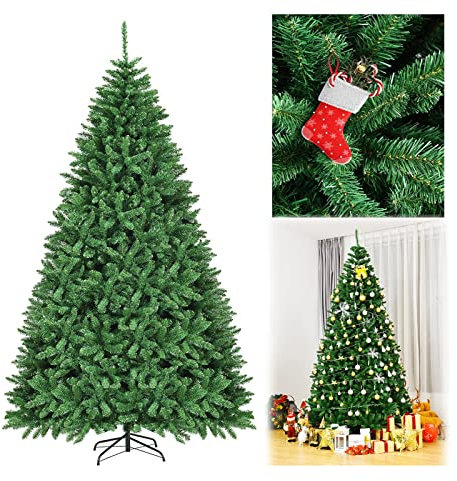 COSTWAY 225 cm Künstlicher Weihnachtsbaum, Tannenbaum mit Metallständer, Kunstbaum Weihnachten, PVC Christbaum für Zuhause, Büro, Geschäfte und Hotels, Grün
