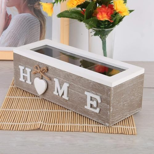 Tissting Caja de Almacenamiento de Madera, Exquisita Caja de Madera con Separadores para Organizar Joyas y de Escritorio, Estilo Retro Europeo, 3 Celdas, Madera Natural for Regalo o Uso Personal