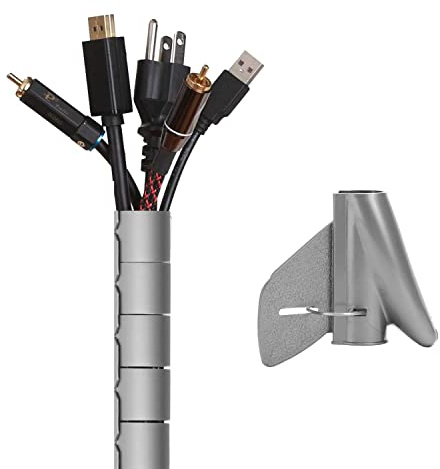 Aigostar Flexibler und zuschneidbarer Kabel-Organizer für Zuhause und Büro, Schutz für Babys und Haustiere, 1,5 m Länge, 16 mm Durchmesser, unterstützt 3-5 Kabel (Grau)
