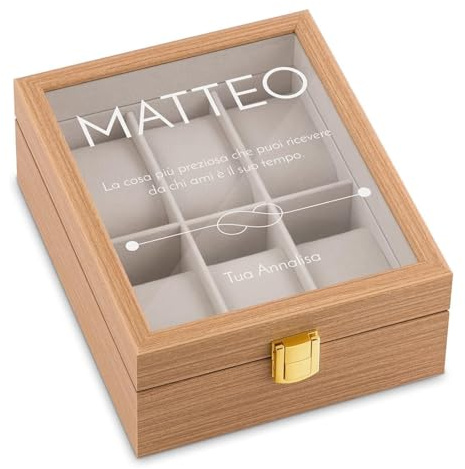 Maverton scatola porta orologi, con incisione personalizzata, in legno | Custodia per 6 orologi, in legno, 20x16,5x8cm, regalo uomo compleanno, infinito